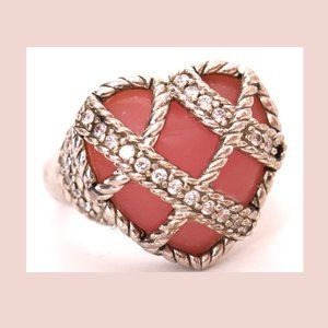 Vintage Judith Ripka Blush/Baby Pink Heart Caged Sterling Silver Ring
